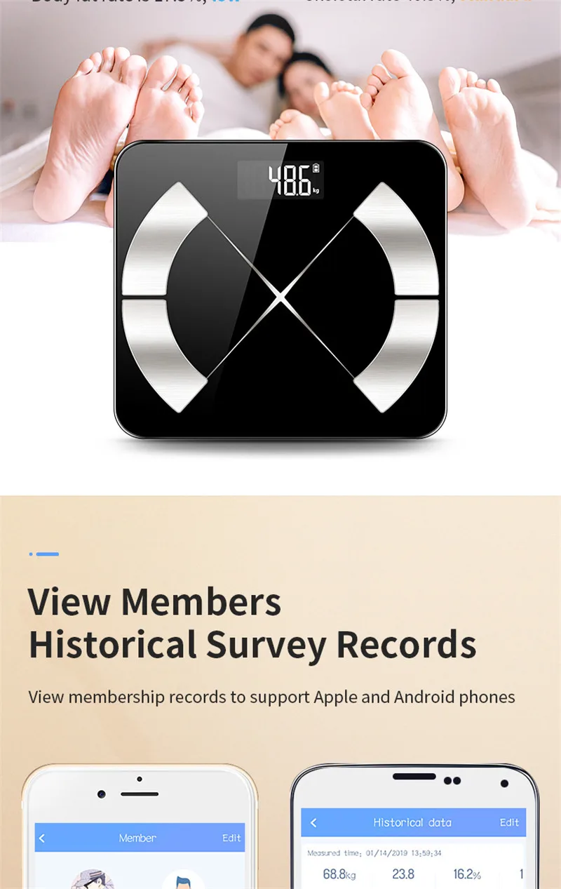 Напольные весы, умные Bluetooth весы, весы для тела, весы для ванной комнаты, светодиодный дисплей, жир, вода, мышцы, масса, BMI качество