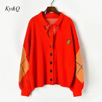 

2019 Winter Red Runway Butterfly Neck Plaid Embroidery Women Oversized Sweater Outover Cardigans Brand Designer Christmas