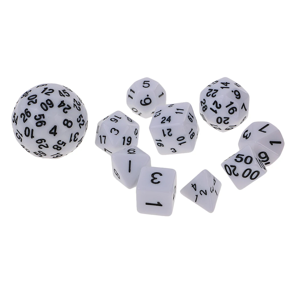 10pcs Dice Set-D4, D6, D8, D10, D12, D20, D24, D30, D60 Acrylic Dice Choice of 6 Color