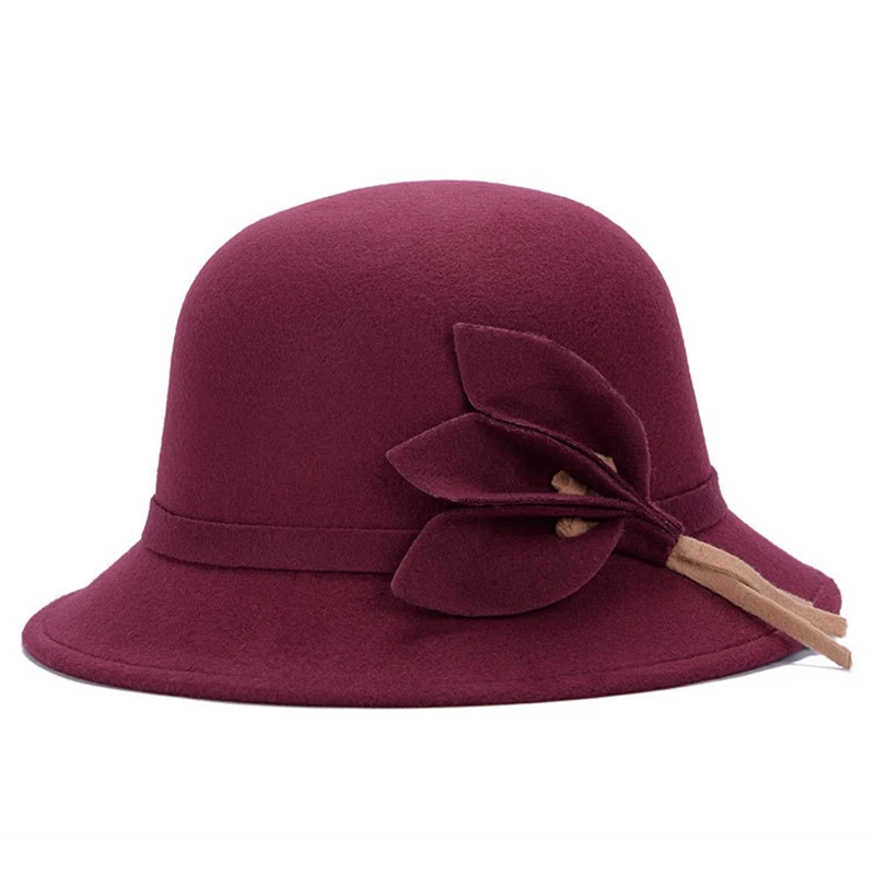 JR Женские шапки осень зима теплая Имитация шерсти фетровая шляпа Мода Листья цветок шапки - Цвет: JR
