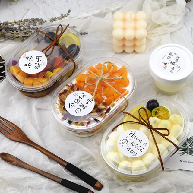 50Db Nettó Piros Háziállat Műanyag Tál Átlátszó Torta Doboz Csomagolás Gyümölcs Saláta Fagylalt Puding Zselés Desszert Csésze Fedéllel 500 Ml - Image 3