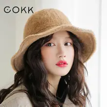 COKK бархатное ведро шляпа Для женщин ботинки в рыбацком стиле Кепки утолщенная теплая Корейская шапка женская однотонная Цвет зимняя шапка, мужские и женские бейсбольные кепки