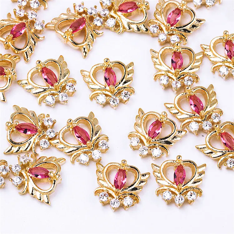 10pcs Luxury Love angel wing 3D Nail Art Rose Zircon Crystal metal manicure nail accessories DIY Nail Decorations Nail charms