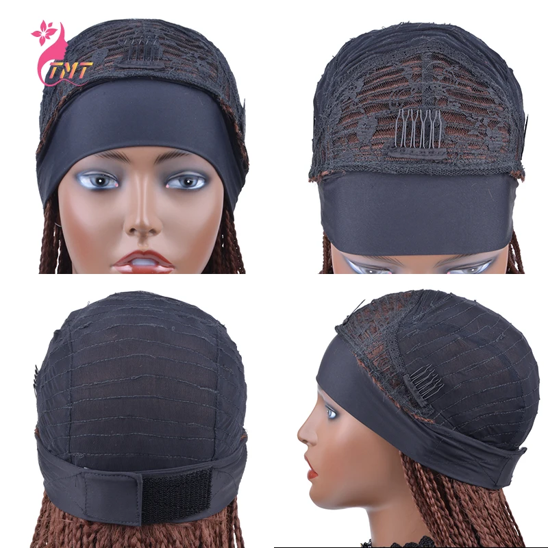 26 Inch Synthetic Headband Wigs Box Braided Wigs For Black Women Ombre Brown Blond Headband Wig Fake Scalp Heat Resistant Fiber synthetic hair wigs