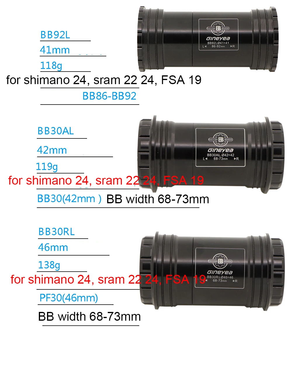 Gineyea Кронштейн BB30 PF30 BB86 BB92 дорожный велосипед MTB керамический подшипник для shimano для SRAM gxp