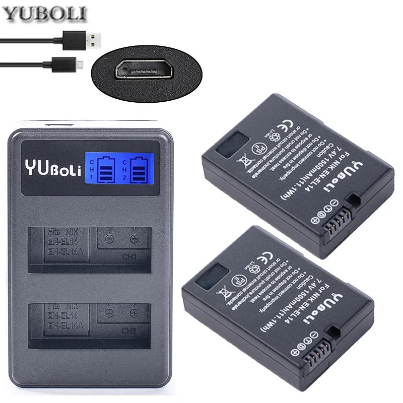 charger and 2battery 2x EN-EL14 EN-EL14a ENEL14 EL14 EL14A Батарея для Nikon P7800, P7700, P7100, P7000, D5500, D5300, D5200, D3200, D3300, D5100, D3100, Df - Цвет: charger and 2battery