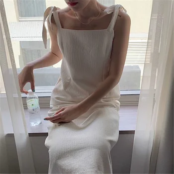 

U-SWEAR Summer Sexy Dress Elegant Bow Tie Spaghetti Strap Tunic Chic Casual Beach Long Faldas Mujer Moda 2020