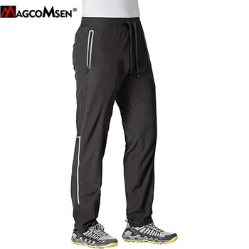 MAGCOMSEN Summer Quick Dry Sweatpants Men’s Joggers Pants Reflective Stripe Zip Pocket Tracksuit Trousers Fitness Training Pants