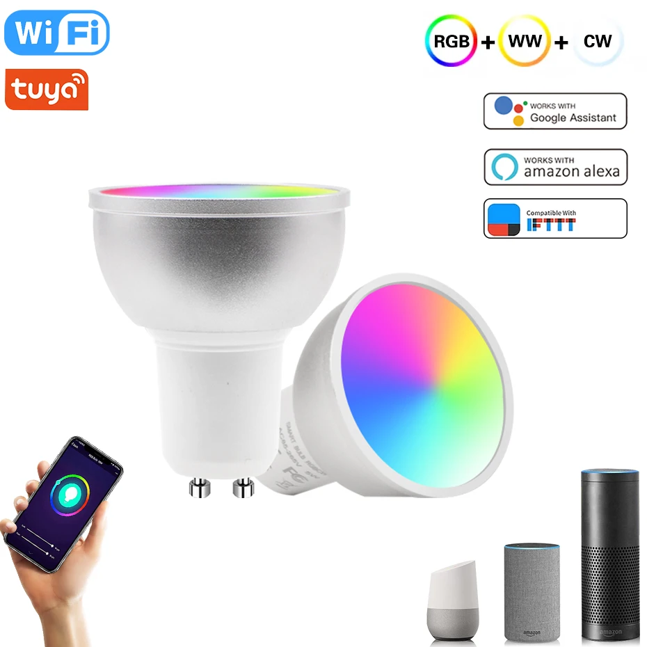 Умная Светодиодная лампа GU10 с поддержкой Wi-Fi 5 Вт RGB + CW WW волшебная регулируемой