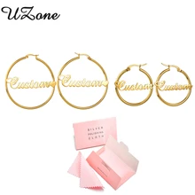UZone 25 мм-100 мм пользовательское имя серьги-кольца для женщин Персонализированные именная табличка из нержавеющей стали Brincos модные ювелирные изделия оптом