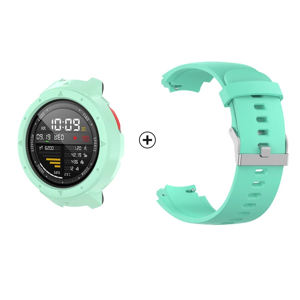 Light green package Браслет для Amazfit Verge умные часы с ремнем для Xiaomi Amazfit Verge 3 чехол силиконовый ремешок для часов+ средство защиты ПК Рамка - Цвет: Light green package