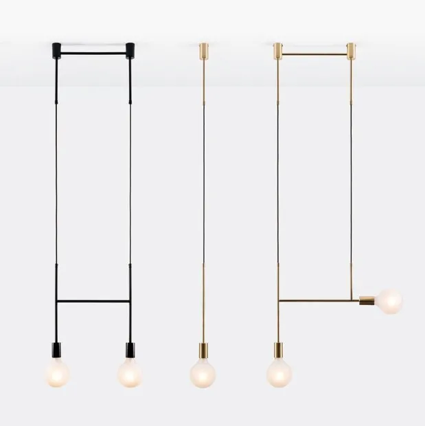 Nordic wrought iron chandelier postmodern electroplating gold bronze geometric line pendant lamp bedroom dining room suspension