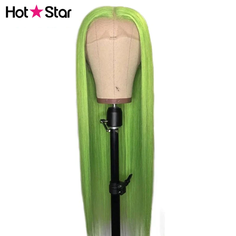 Парики из человеческих волос зеленого цвета бразильские прямые парики на сетке