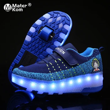

Size 28-40 Children Led Luminous Sneakers with Double Wheels Kids Boys Girls Glowing Roller Skate Shoes with Lights USB Charged