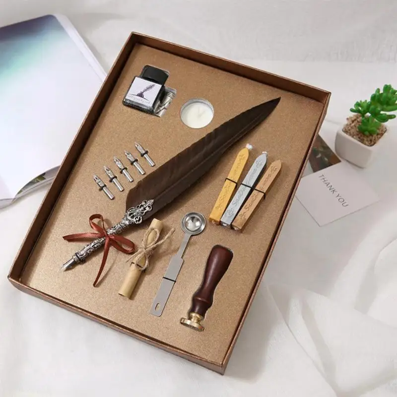 

Retro New Calligraphy Feather Dip Pen Writing Ink Set Vintage Stationery Quill Fountain Pens Creative Vintage Pen Party Favors