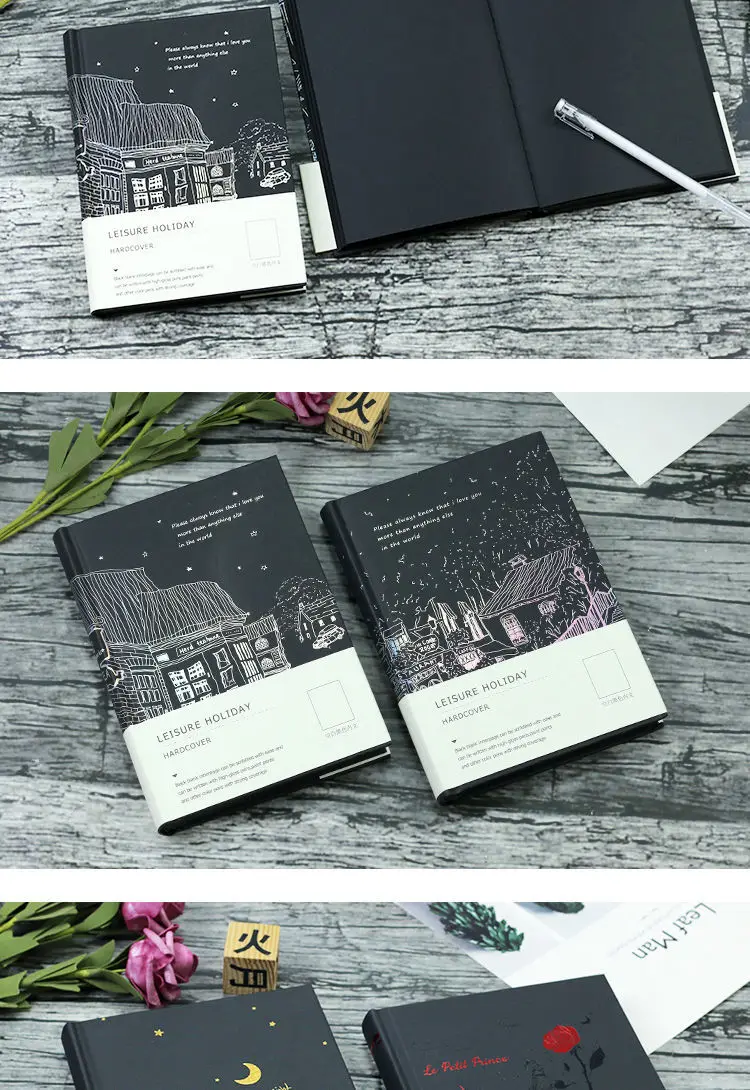 pequeno príncipe papel preto página papel criativo branco cartão de diário preto caderno diy pintado mão livro de mão