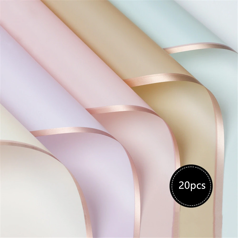 XZJMY 20 vellen gouden rand bloem inpakpapier - waterdichte bloemist boeket benodigdheden voor doe-het-zelf ambachtelijke geschenkverpakking - 57,9 cm