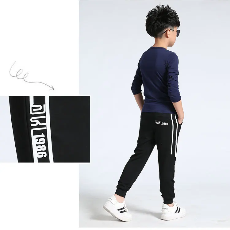 Spring Summer Kids Trousers Boys Sports Pants Teenage Girls Casual Leeter Solid Trousers Children Pants 5 6 8 10 12 14 Years