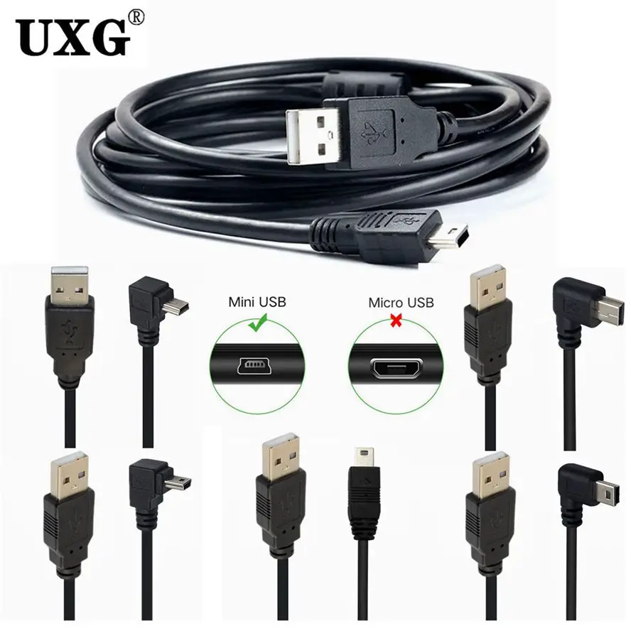 USB 2.0 Male To Mini USB 5pin 90 Degree Cable 0.25m 0.5m 1.5m 3m For Camera GPS MP3 4 Tablet Hard Disk