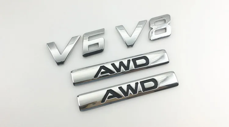 Автомобильный крутой боковой ярлык AWD V6 V8 маркировка модифицированный металлический автомобильный стикер 3D классные наклейки на автомобиль