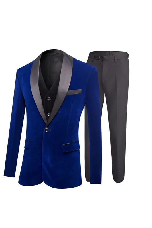 Royal Blue Men Suit Velvet Shawl Lapel Tailored Men Coat+Pant Casual Men Slim Fit Suit Tuxedo Groom Blazer Wedding Suit