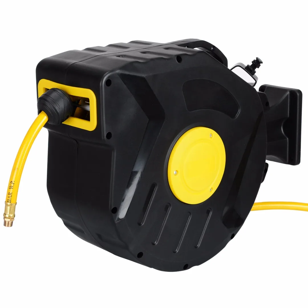 Retractable Air Compressor Hose Reel 3/8  X 50   Auto Rewind Garage Car Washing Tool PVC Garden Water Hose Reel Watering Tool