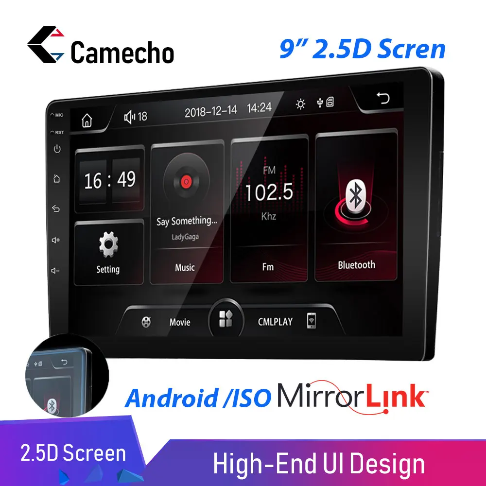 Camecho 2din Автомагнитола 9 ''2. 5D сенсорный экран Android Mirrorlink автомобильный мультимедийный плеер Bluetooth универсальный Авторадио аудио стерео