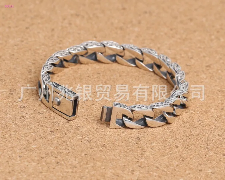 S925 Pure Silver Personal Jewelry Retro Thai Silver Men's Style Tank Annular Buckle bracelet for men new style fashion pop
