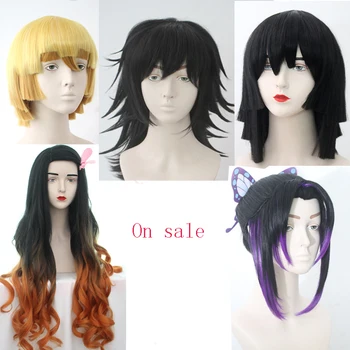 

Demon Slayer Kimetsu no Yaiba Kamado Nezuko Cosplay Wig Iguro Obanai Tomioka Giyuu Kochou Shinobu hair Agatsuma Zenitsu Costume
