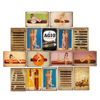 

Cigars Vintage Tin Signs Metal Pin Up Poster Wall Art Plaque Cigar Shop Bar Pub Cafe Decorative Plate Home Decor 20X30CM