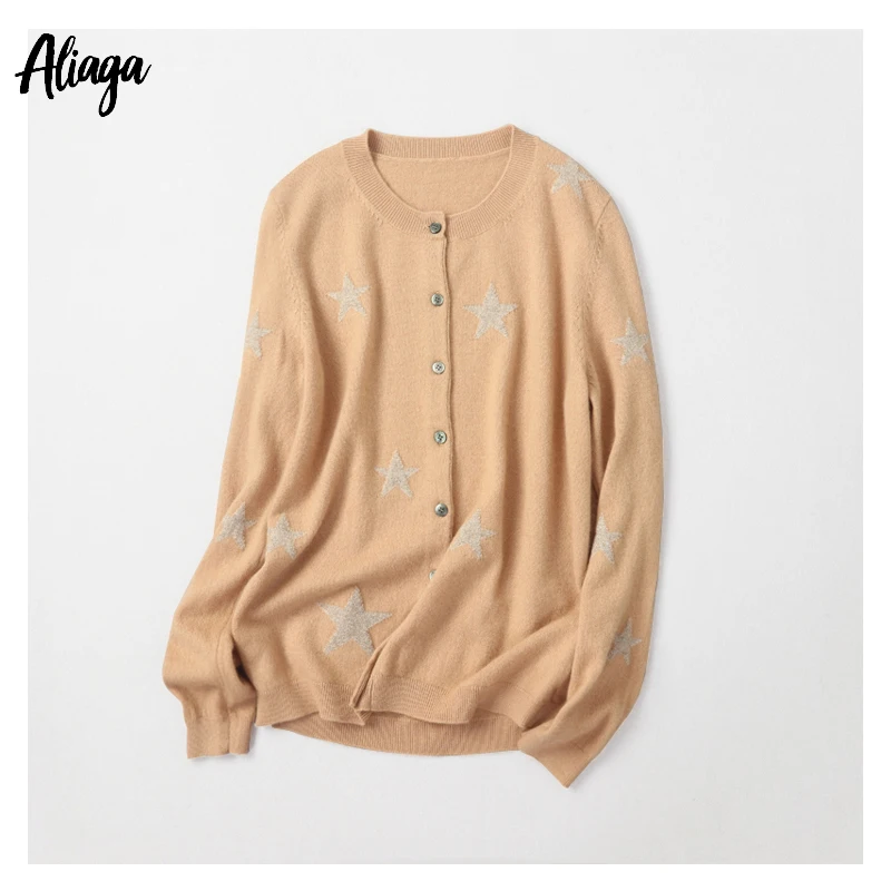 Aliaga, осень, новинка, кашемировые женские кардиганы, вязаное пальто, форма звезды, жаккард, Классическая мода, повседневная женская куртка
