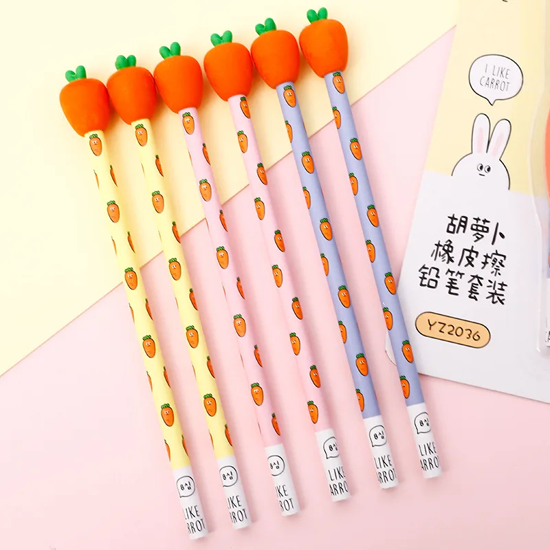 Милый ластик в форме моркови и держатель для 2 шт. стандартный набор деревянных