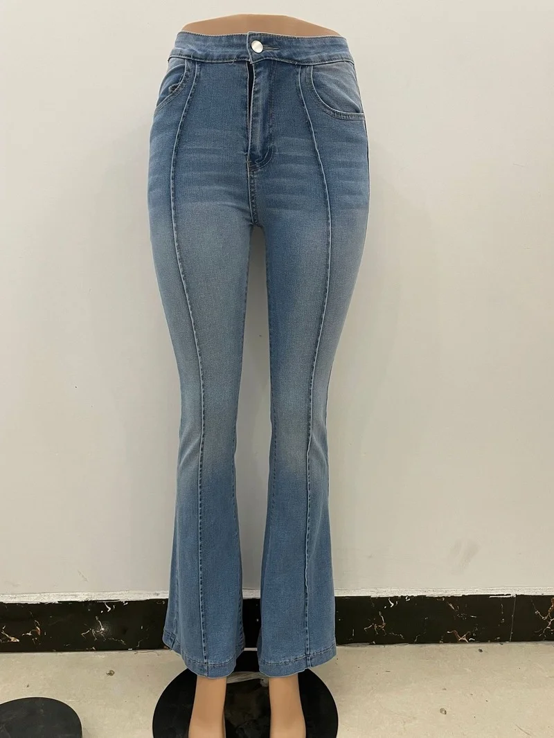Chicros Casual Denim Flare Pants Women High Waist Solid Slim Female Jeans Trouser Street Autumn Winter Long Pants for Women's