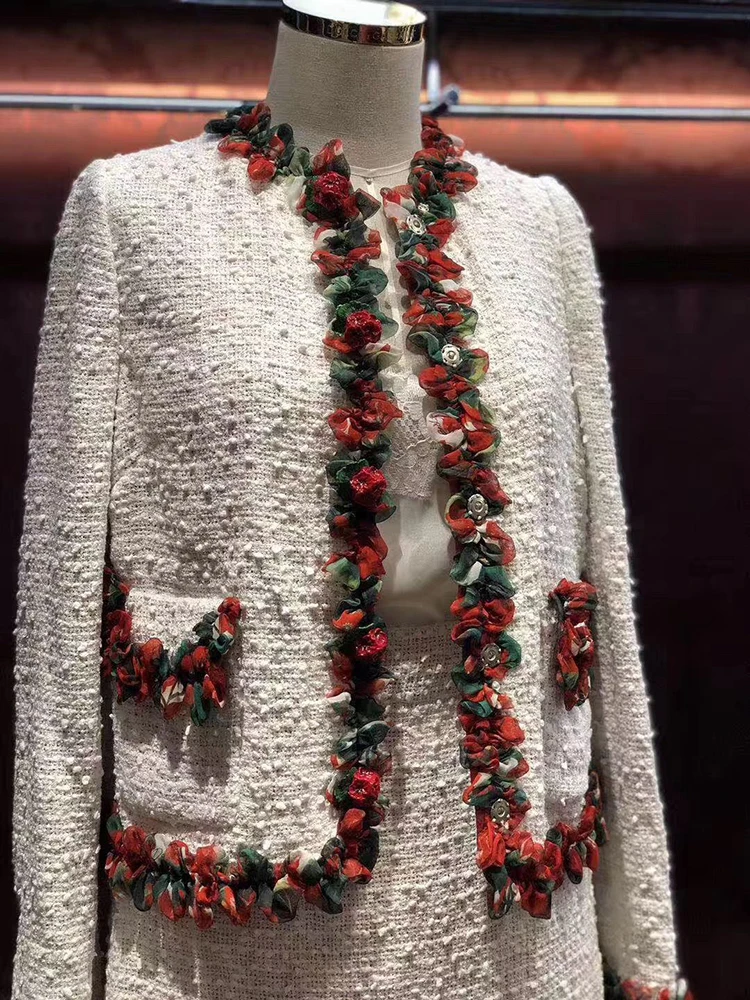 Svoryxiu высококачественный пользовательский зимний костюм с юбкой Женская Аппликация Роза однобортный пиджак+ юбка Подиум комплект из двух предметов