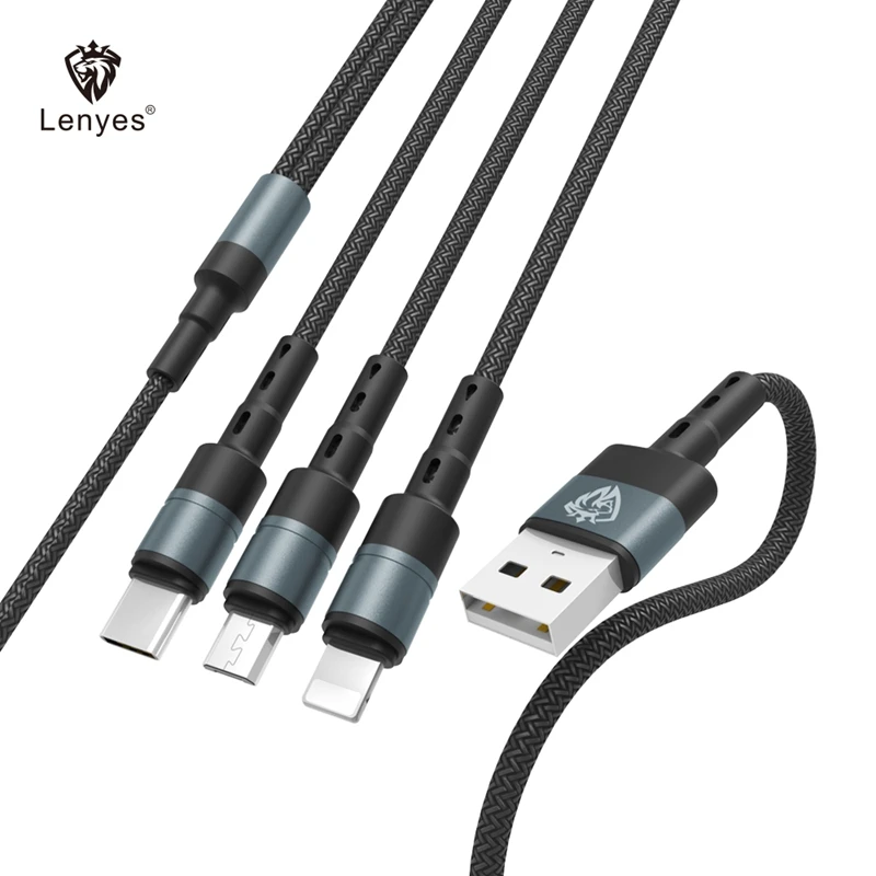 Lenyes 3 в 1 USB кабель 120 см для мобильных телефонов Micro V8 type C зарядные устройства линия для iPhone быстрой зарядки шнур 2.1A LC932
