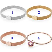 Rose Gold Shine Woven Mesh Reflexions Heraldic Radiance Bracelet Fit Europe Bangle 925 Sterling Silver Bead Charm DIY Jewelry