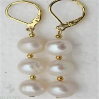 

9-10mm White Baroque Pearl Earrings Gold Hooks Chic Charm Grade Luxury South Sea Flawless AAA Diy unique Dazzle Irregular