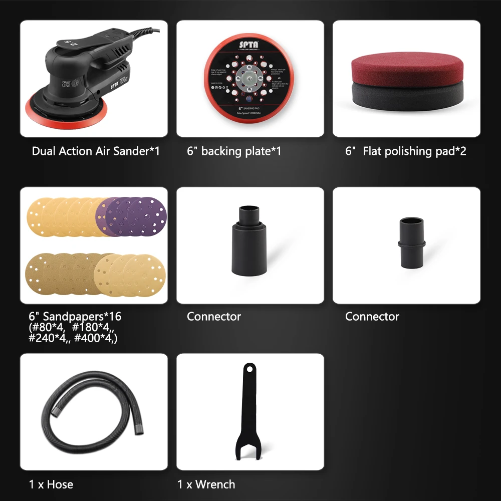 SPTA 350W Electric Car Random Orbital Sander Machine Multi-Function Woodworking Corners Polisher Variable Speed Corded Sanders