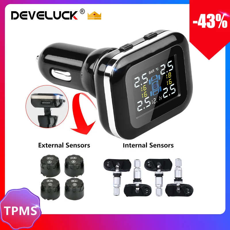Develuck Smart Car TPMS Upgraded Cigarette Lighter Angle Adjustable Tire Pressure Alarm System with USB motorcycle accessories