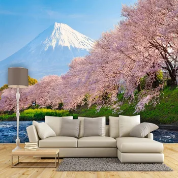 

Custom Mural Wallpaper 3D Stereo Cherry Blossoms Snow Mountain Background Wall Painting Living Room TV Sofa Bedroom Home Decor