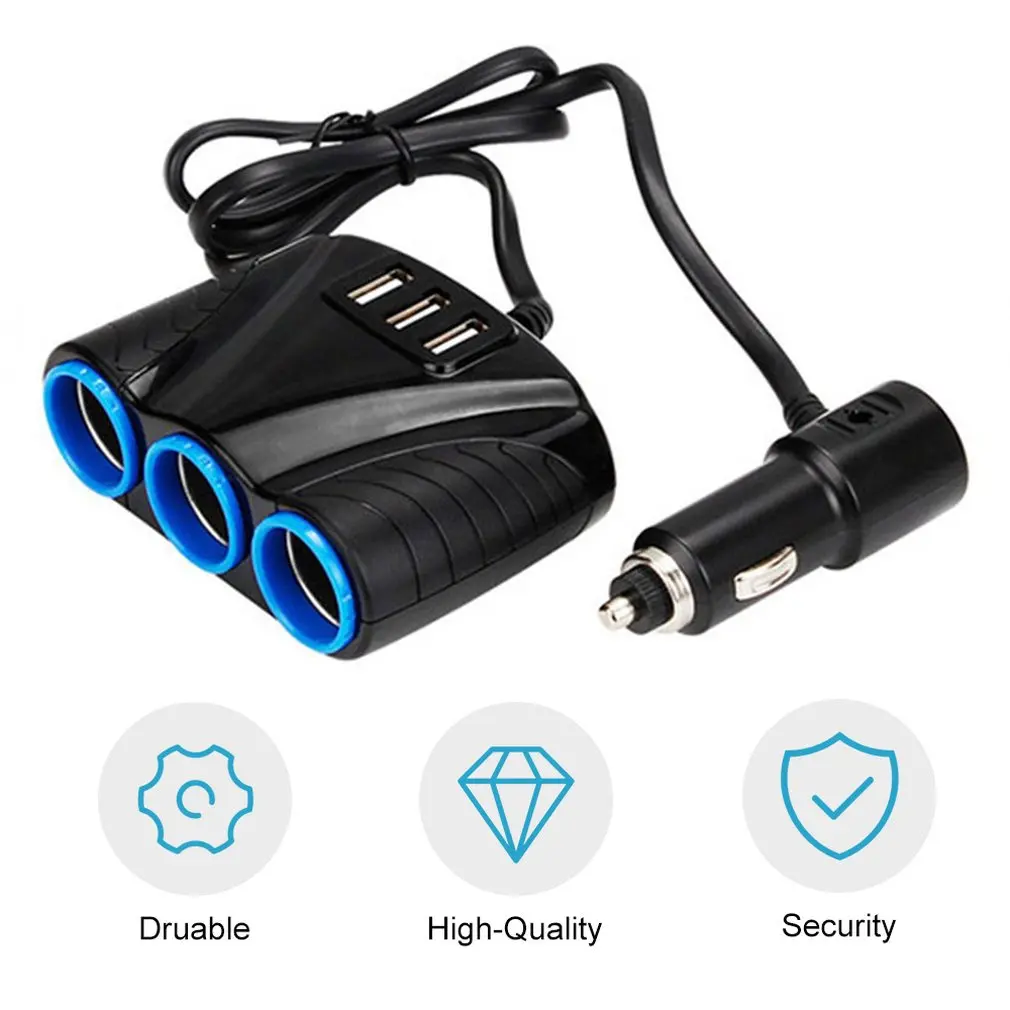 Портативный 3 usb порта 3 пути Авто розетки разветвитель автомобильного прикуривателя адаптер питания зарядное устройство DC12V-24V вход