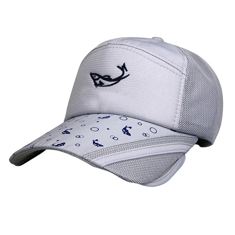 Fishing gray Шляпа для гольфа, бейсболка, открытый солнцезащитный козырек, спортивный солнцезащитный козырек, вышитый принт, один размер, хлопок, унисекс, Регулируемая шляпа с защитной сеткой - Цвет: Fishing gray