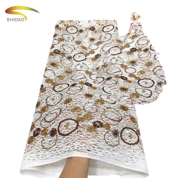 

Luxury design sequins colorful flowers embroidery mesh lace fabrics for garment