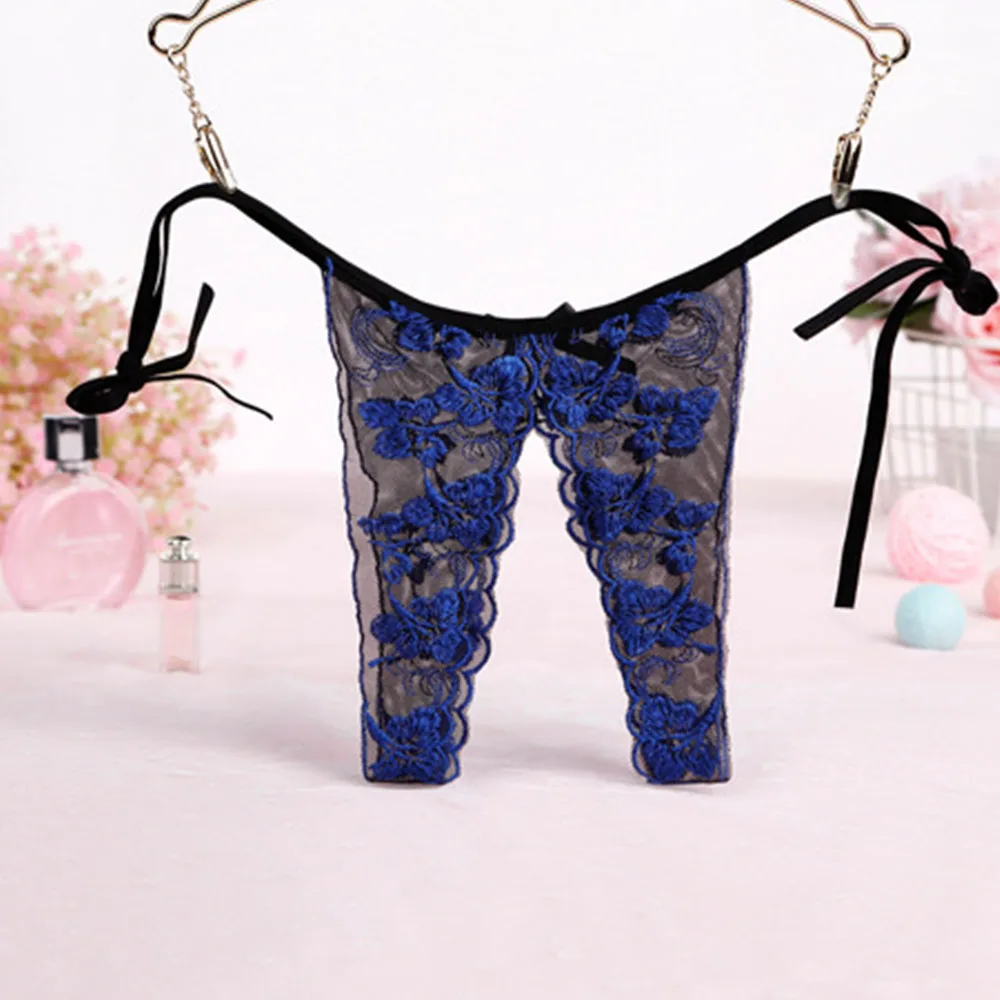 Sexy Underwear Crotchless Embroidered Panties Exotic Women Lingerie Open Crotch Lace Floral Embroidery Thongs Lacing Briefs
