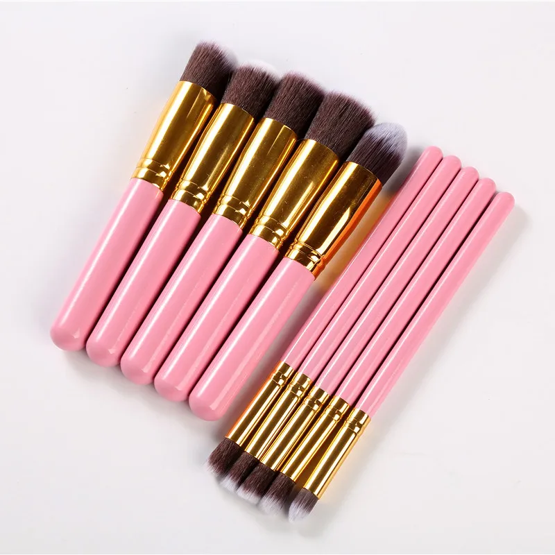 pink gold(18cm) 10 шт. кисти для основы, пудры, румян набор кистей для макияжа мягкий синтетический макияж кисти инструмент - Handle Color: pink gold(18cm)