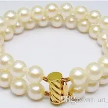 Модный 2ROW 8-9 мм настоящий белый культивированный жемчуг браслет 7,5"