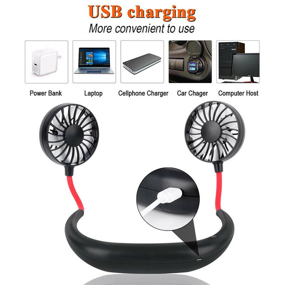 Портативный спортивный мини-вентилятор USB Перезаряжаемый шейный ремень ленивый шейный подвесной двойной вентилятор охлаждения