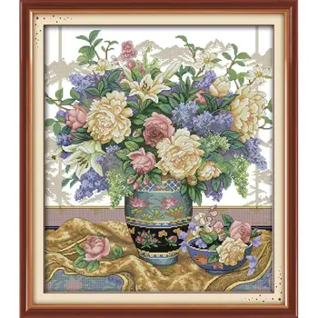 

DMC Cross Stitch Kit Oriental Vase Painting 14ct 11ct Count Print Canvas Splicing Embroidery Kit, Needlework, DIY Handmade Gifts