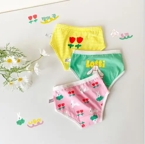 

3Pcs Per Lot 2021 summer cartoon rabbit panties baby shorts cotton girls panties