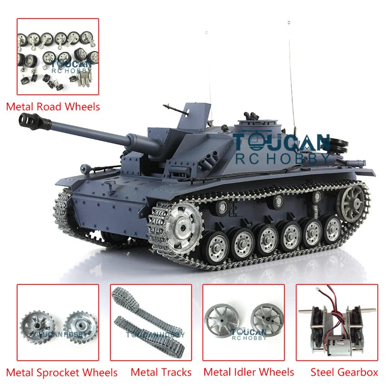 Heng Long 1/16 Scale Remote Control Tank 7.0 Customized Stug III 3868 Metal Tracks Wheels TH17423-SMT4